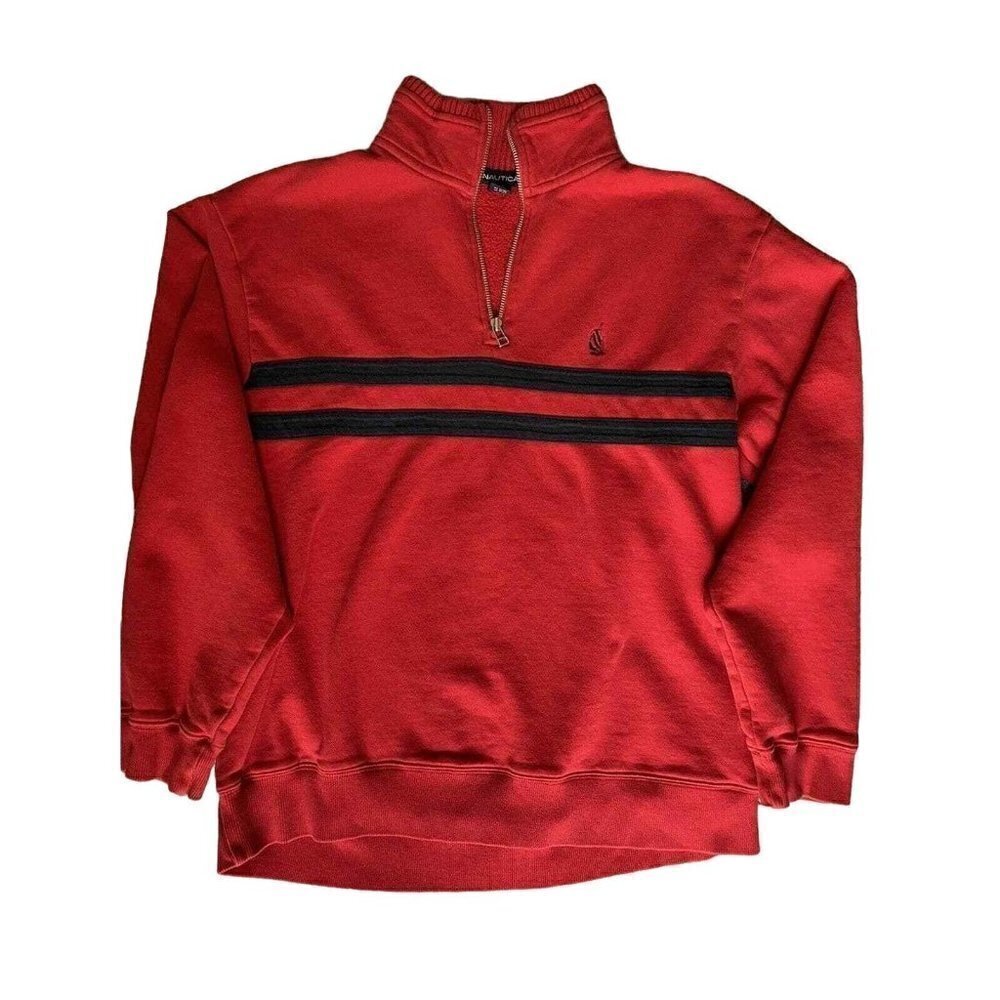 NAUTICA Mens  Sweatshirt  Long Sleeve Red Blue Sz M 1/4 Zip Sailing Pullover